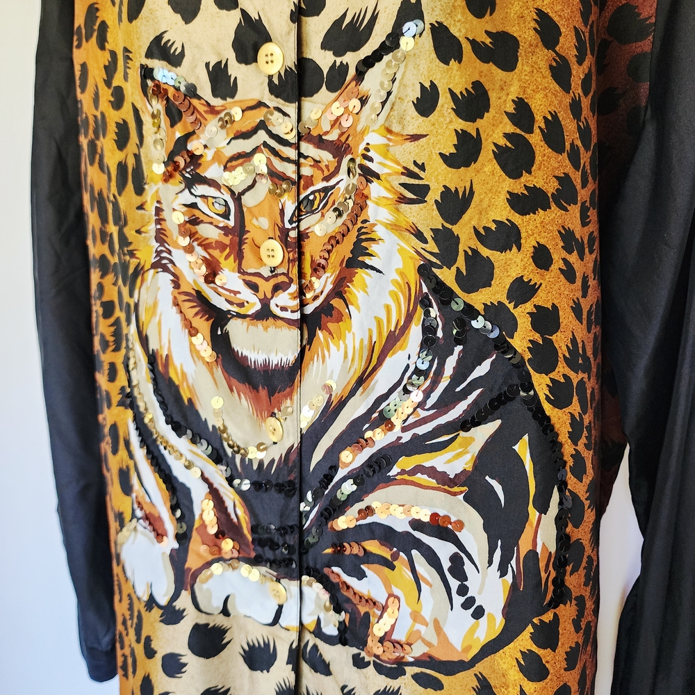 Diane Gilman Black and Brown Leopard Button Down Shirt - Picture 6 of 14